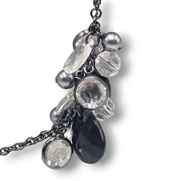 Chico's Long Black Clear Satellite Bead Necklace Long Adjustable Length - Picture 5 of 7